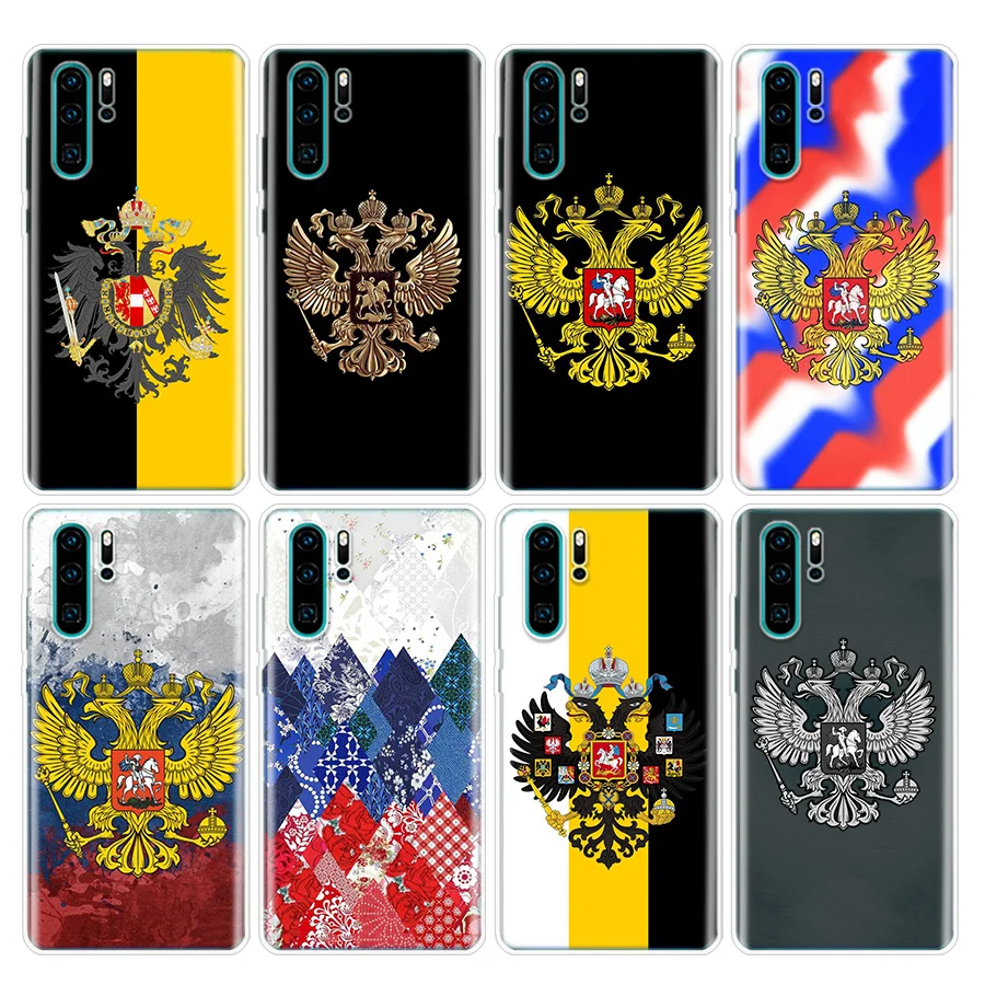 Ruská vlajka Coat of Arms Telefón puzdro pre Huawei P30 Lite P40 P20 P10 P50 Mate 10 20 30 40 Pro Art Pattern Soft TPU Zadný kryt TPU