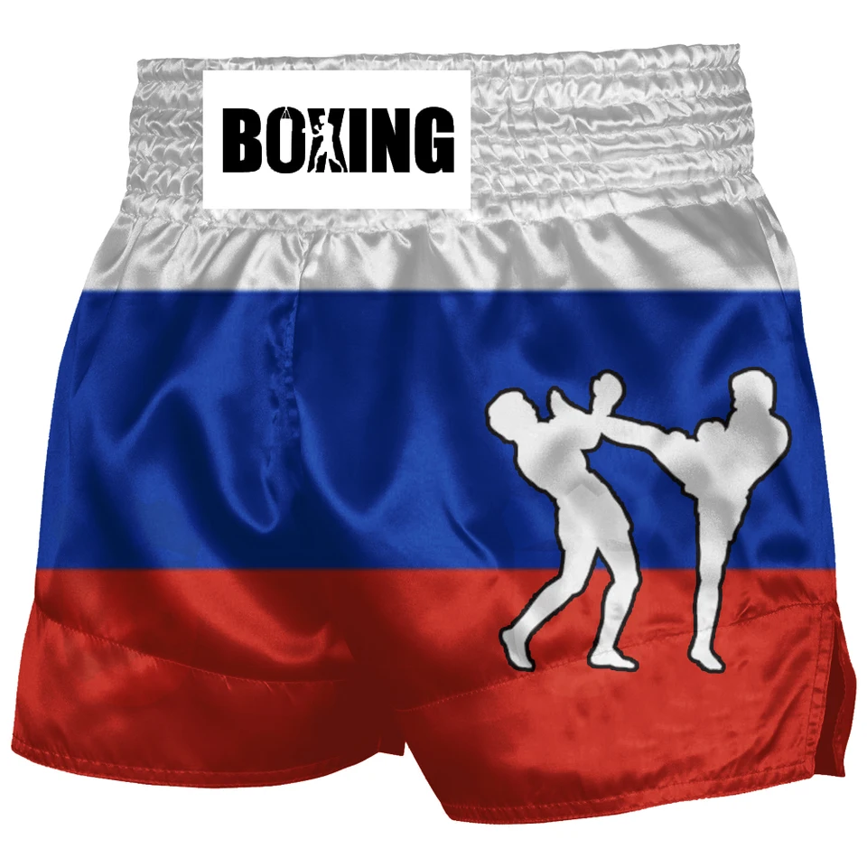 Ruská vlajka thajské boxerské šortky pre mužov a žien boxerky sú vhodné na výcvik a súťaž MMA Shorts
