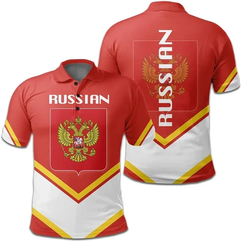 Ruská vlajková mapa 3D tlač pól košele pre mužov oblečenie Ruský národný znak Eagle Polo Tirls Sport Jersey Casual Boy Laskle Tops
