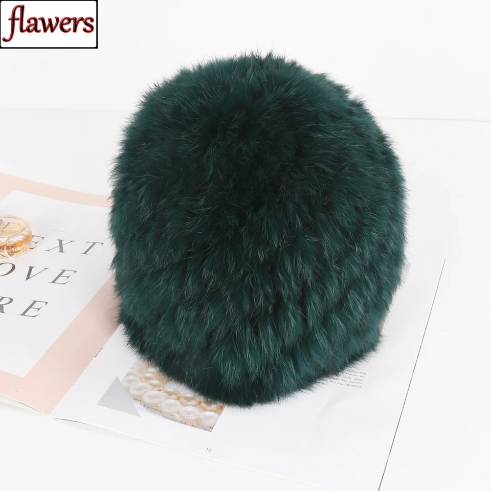 Ruské ženy Dobré elastické skutočné králiky kožušiny Skully Hat Lady Winter Wat Watted Pleted Original Rabbit Fur klobúky outdoor Fluffy kožušinové čiapky