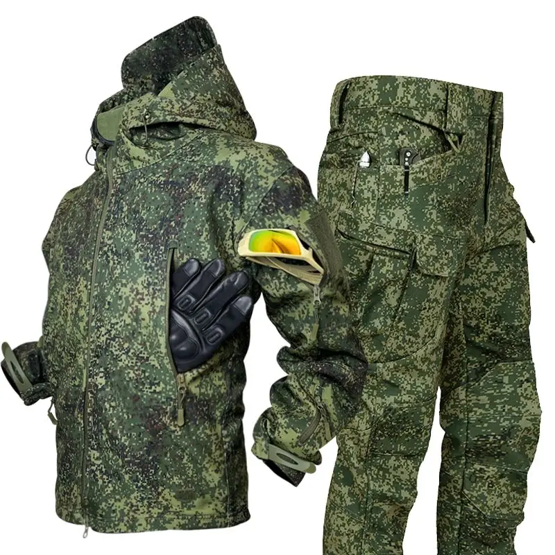 Ruský malý zelený muž na jeseň a zimnú zamatovú bundu obleky Pánske vodotesné a vetru odolné