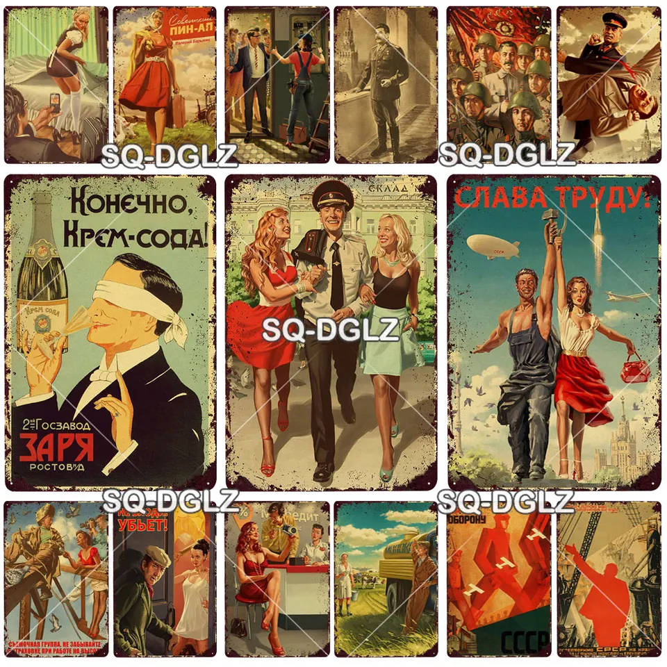 Ruský plagát Metal Sign Vintage Plaque Tin Sign Decor Decor for Bar Club Kovové remeslá 90. roky Propaganda vesmírne preteky plagát