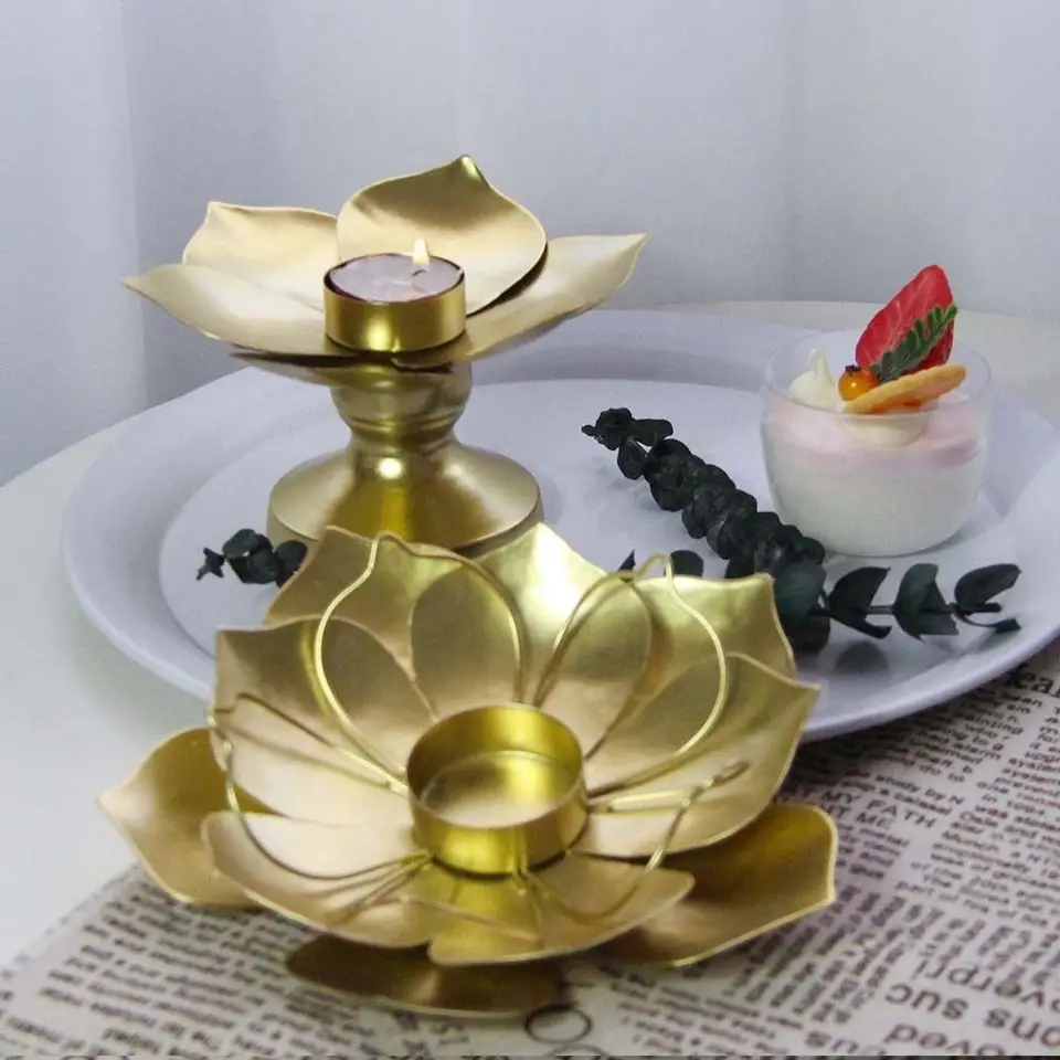 Rust Profoft Lotus Flower Tealight Držiteľ jedinečný vynikajúci zlatý sviečkový stojan Stabilný stolný chodník šálky Svadobné rekvizity