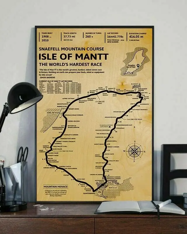Rustikálne kovové nástenné umenie Snaefell Mountain Course Isle of Man tt najťažšie preteky na svete kovový cínový znak vintage dekorat