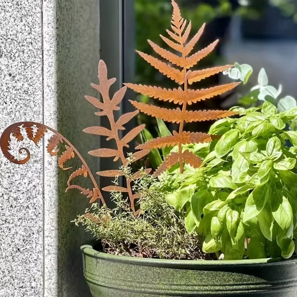 Rusty Fern Liss Garden Cons Cover Kov kytica Rusted rastlinná vkladová záhrada dekor Ornament Outdoor Metal Garden Art pre dvor