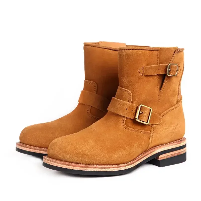 Ručne lemované kožené topánky na kožené inžinierové topánky American Vintage Mid-Barrel Motorcycle Desert Boots Knight topánky