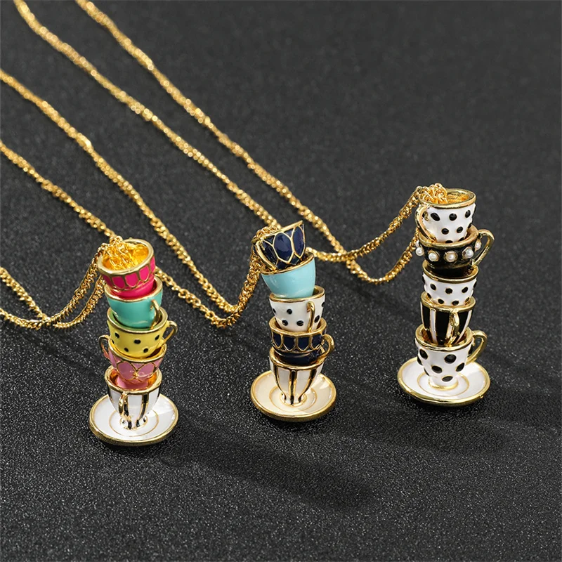 Ručne maľovaný smaltký náhrdelník s viacerými šálkami prívesok s dlhým reťazcom Choker náhrdelník Bijoux femme Bijuteria Dámske darčeky