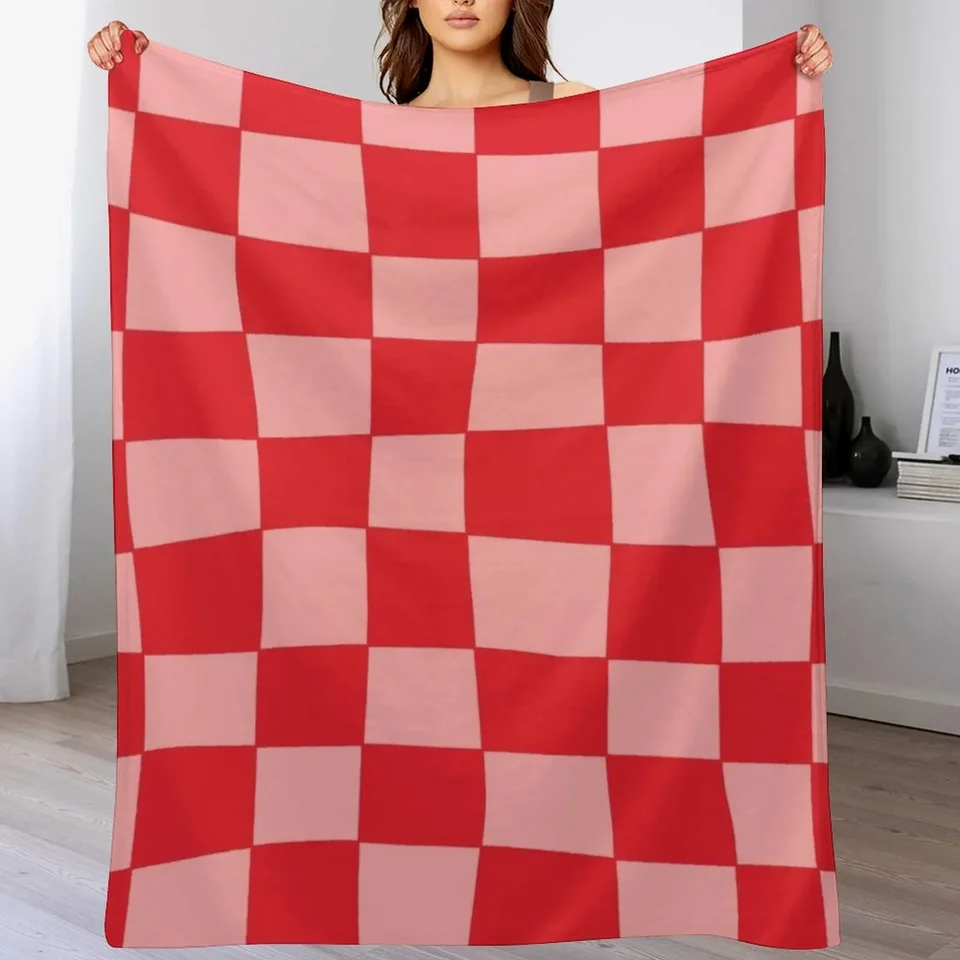 Ručne nakreslený vzor na šachovnici (červená/ružová) Hodte prikrývky detských prikrývok pre detské prikrývky