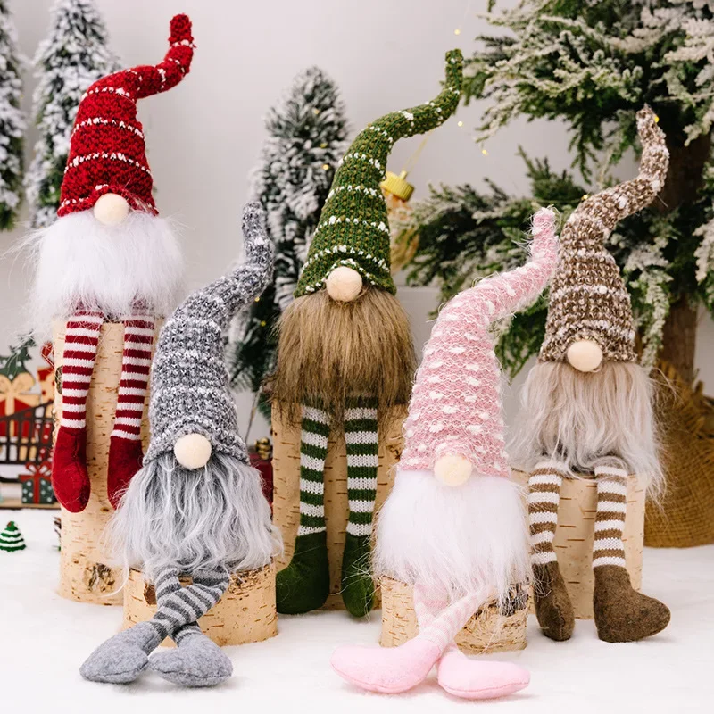 Ručne pletené dlhé nohy Gnome Vianočné ozdoby bez tváre pre bábiku Rudolf vianočné stromy domáci stôl dekor Darček Nový rok darček