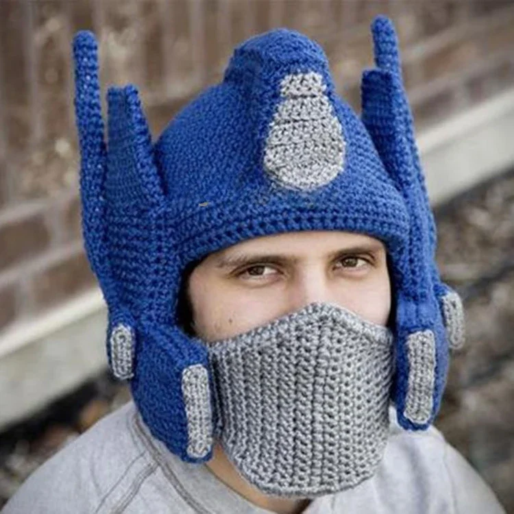 Ručne pletené vlnené transformátory Optimus Prime Funny Mask Cap lyžiarska prilba muži a ženy deti udržiavajú v teple na jeseň a zimu