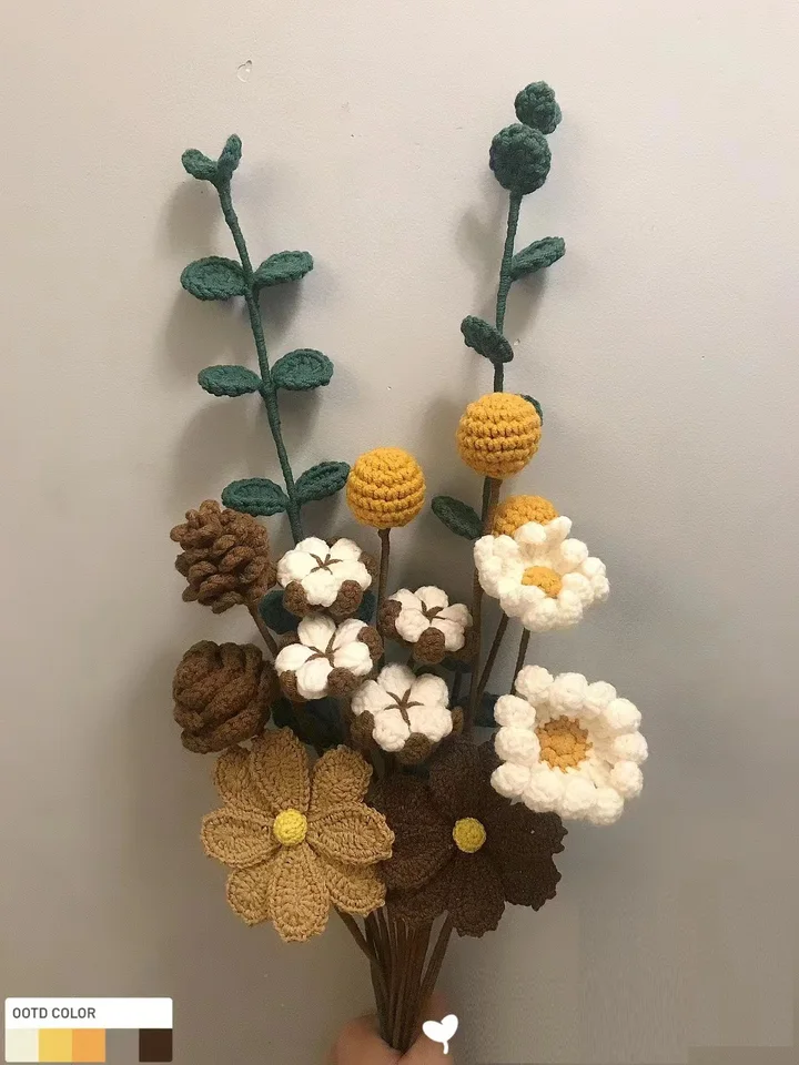 Ručne pletený retro štýl Pine Kužeľ narodeniny darček Garchet Flower Umelý kvet