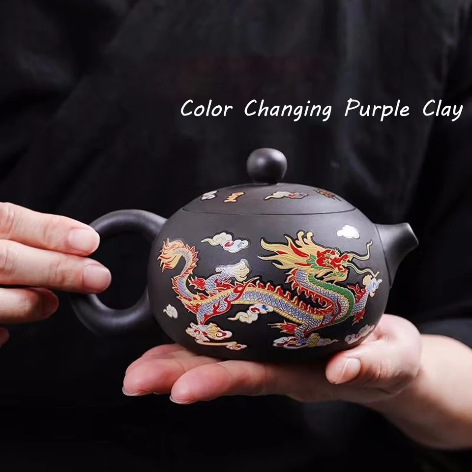 Ručne vyrobená farba meniaca fialová hlinená čajová kanvica Domácnosť Čínsky drak Phoenix Tea Pot Kitchen Drinkware Kungfu Človek čaju
