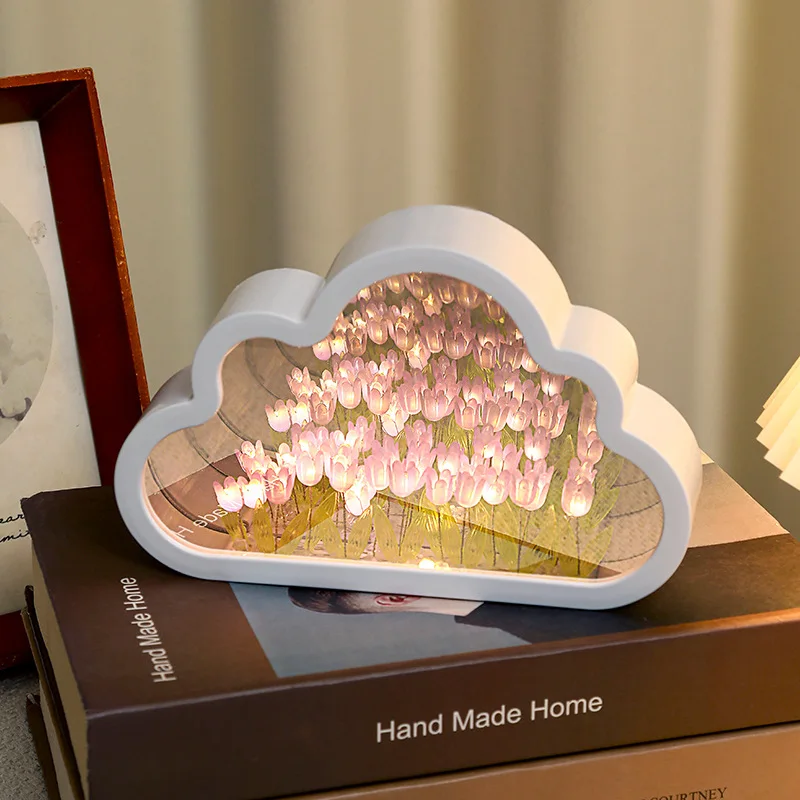 Ručne vyrobené kutilstvo tulipány kvetinová morská nočná nočná atmosféra žiarovky oblaky tulipánovej lampa LED nočné svetlo zrkadlo stolová lampa Spálňa dekorácie svetlá nové