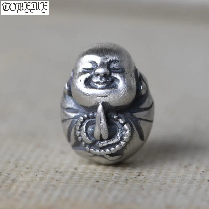 Ručne vyrobený 925 Striebro smiech Buddha guľôčky Tibeta Mala Guru Bead Happy Buddha Trojcestné korálky Budhistické modlitby guru guru korálky