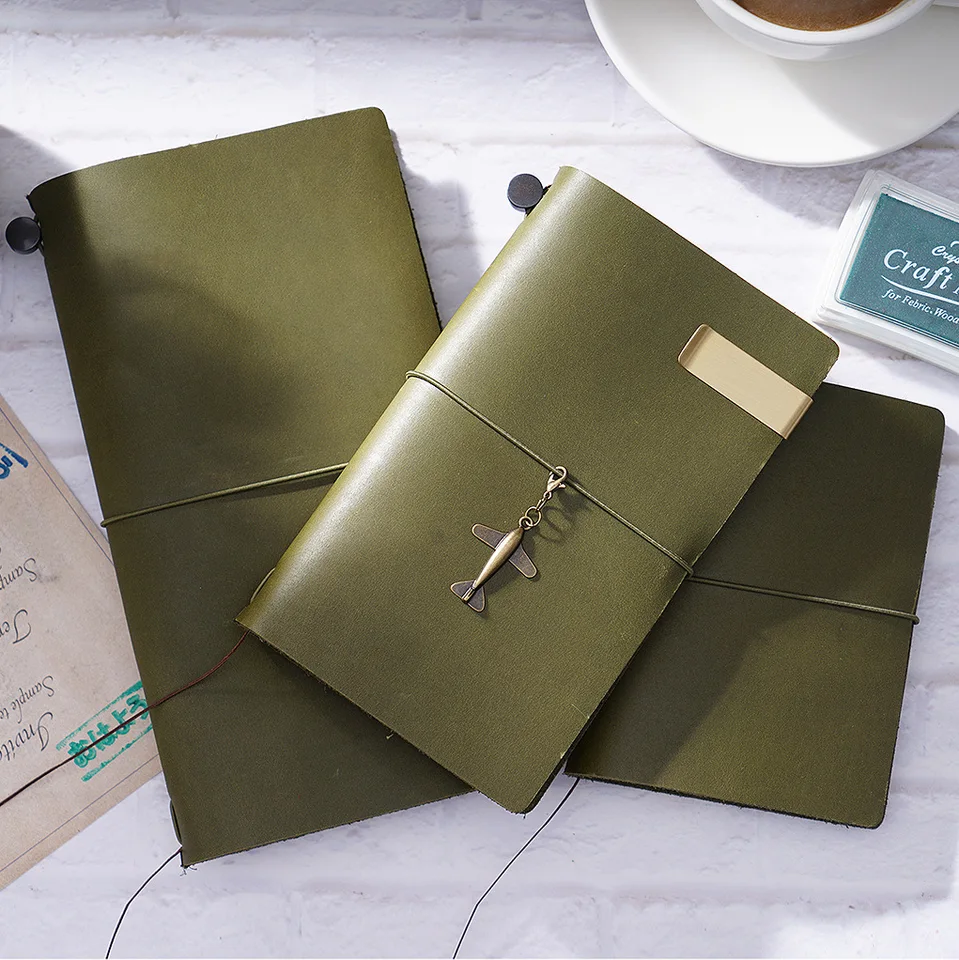 Ručne vyrobený cestovný denník bezplatné reliéfne Originálne kožené notebook Pure Color Cowhide Denník Plánovač cestovateľov Journal Sketchbook