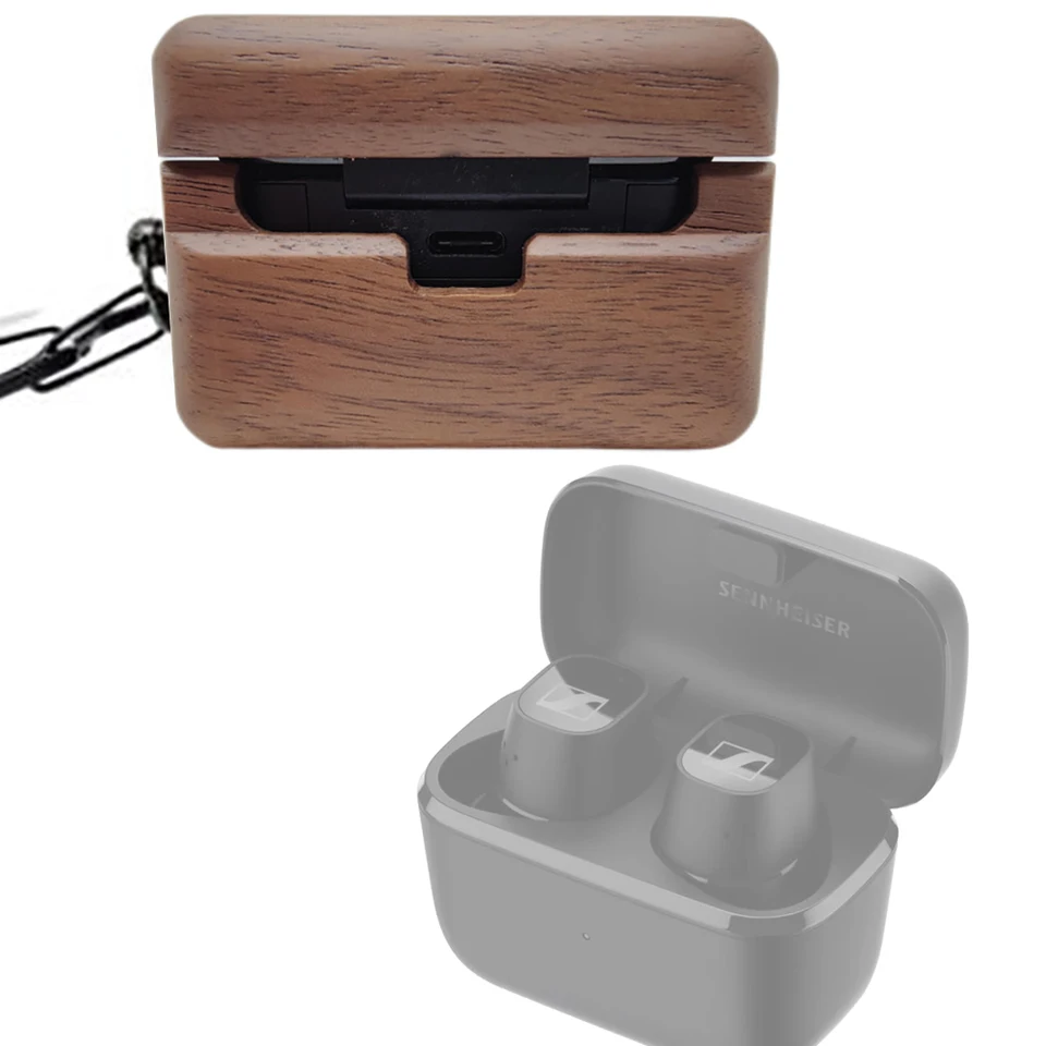 Ručne vyrobený prírodný drevený prípad pre Sennheiser CX plus skutočný bezdrôtový originálny ochranný kryt v reálnom dreve Case Carabiner (Walnut)