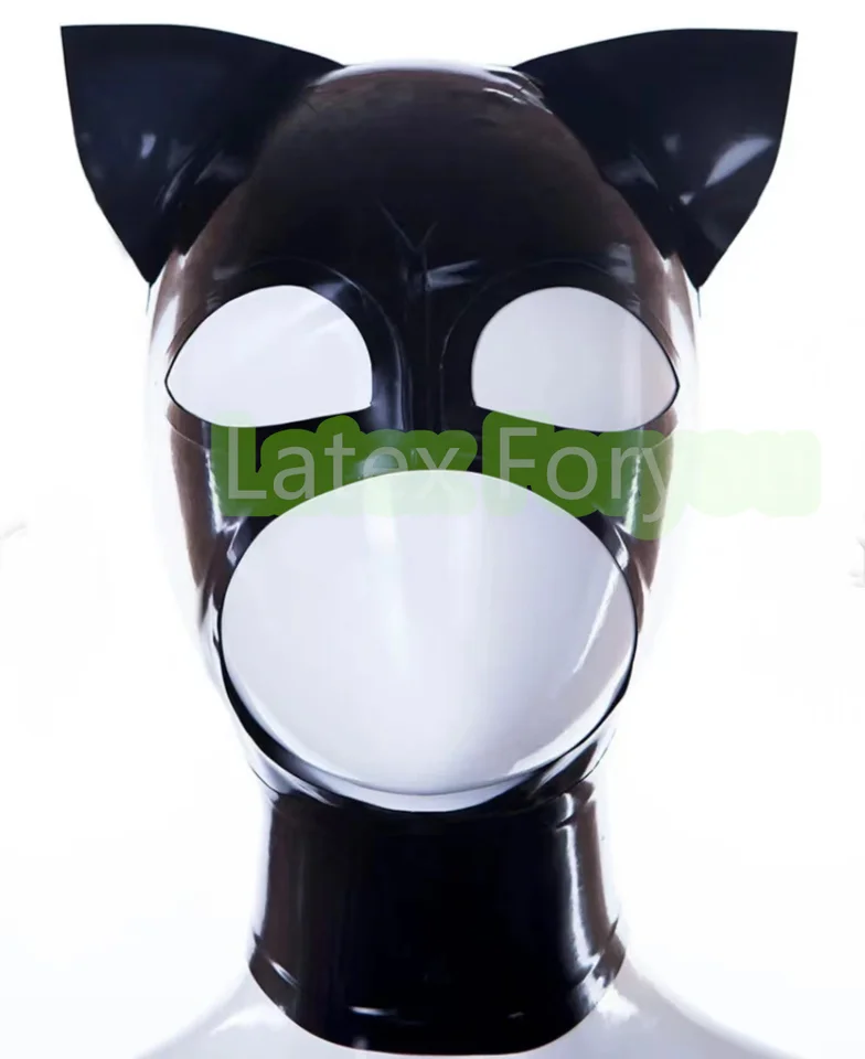Ručne vyrobený prírodný latexový mačkový maska ​​fetiš Natrual Gumber Party Hood Cosplay Catman pre klub Prispôsobenie veľkosti