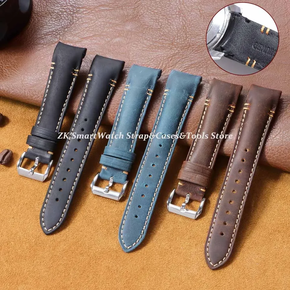 Ručne vyrobený retro olejový vosk Originálne kožené hodinky Vysoko kvalitné lýtkové hodinky remienok 20 mm 22 mm zakrivený koncový náramok náramok náramok