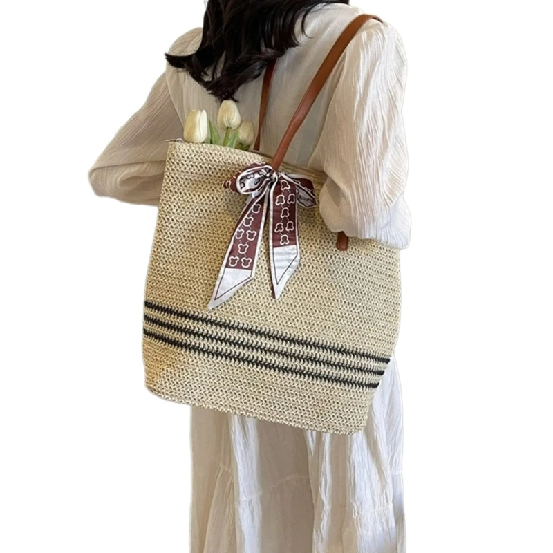 Ručne vyrábaná plážová taška pre ženy módne slané ramenné taška s veľkou kapacitou Rattan kabelka dovolenková taška Summer Seasides Bag Bag