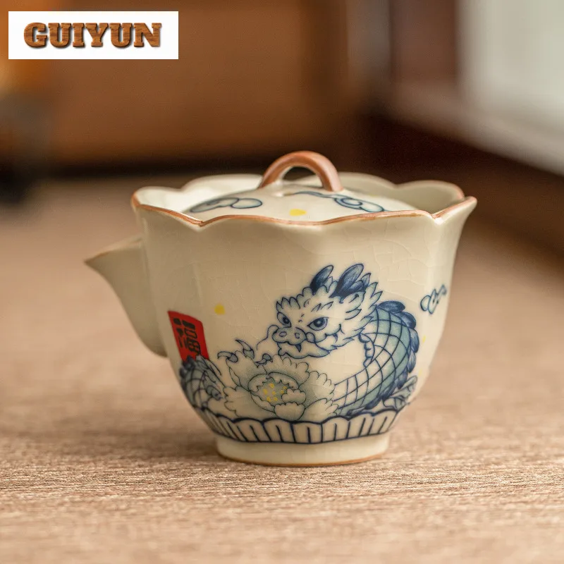 Ručne vyrábaná ruka na keramický čaj Pot Imperial Yellow Dragon Play Teaware 1 hrniec 2 šálky súpravy infúzie hrnca kung fu čajový čaj