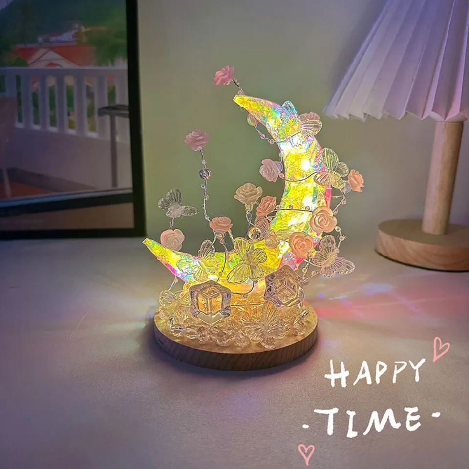 Ručne vyrábané DIY Shell Rose Malé nočné lampa nočné lampa pre posteľnú stol