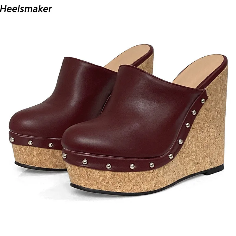 Ručne vyrábané dámske platforma SUKEIA Platforma Slingback Sandals NIVETS KLOŽKY Päty okrúhle nohavice nádherné víno červené topánky v USA Veľkosť 5-20