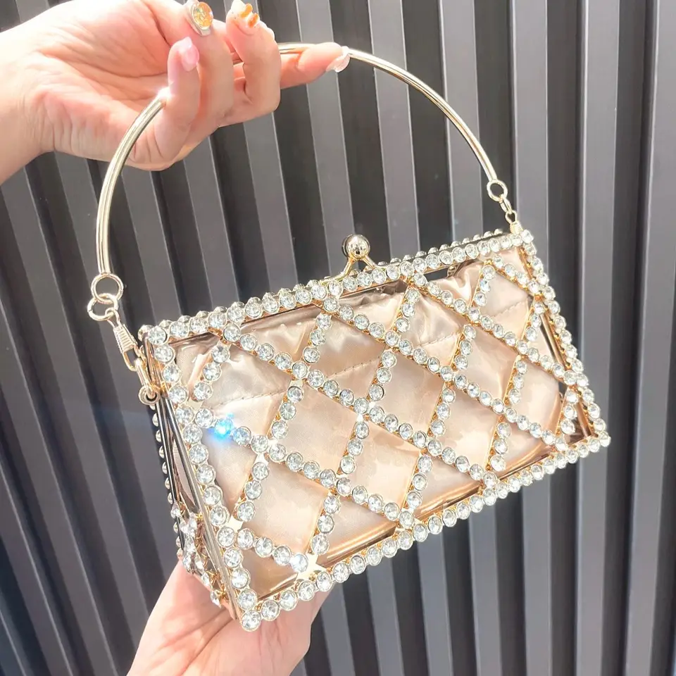 Ručne vyrábané kamienky večerné tašky Crystal Bags pre ženy a kabelky Luxusný dizajnér kovová banketová taška