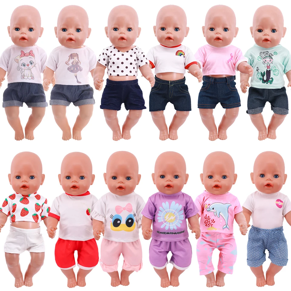 Ručne vyrábané oblečenie 43 cm unisex bavlnené tričko s krátkymi nohavicami oblečené 18 palcov Ag Doll Doll Clother