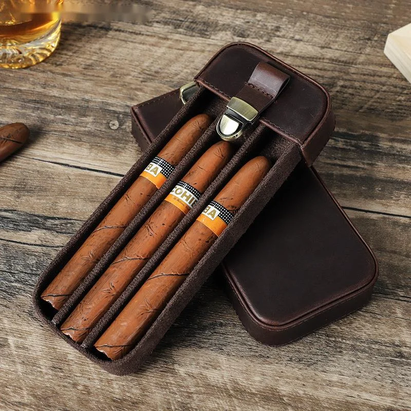 Ručne vyrábané originálne kožené cigary vinobranie prémiové úložisko pre cestovné puzdro pre 3 cigary Humidor Cigar Doplnky pánske darček