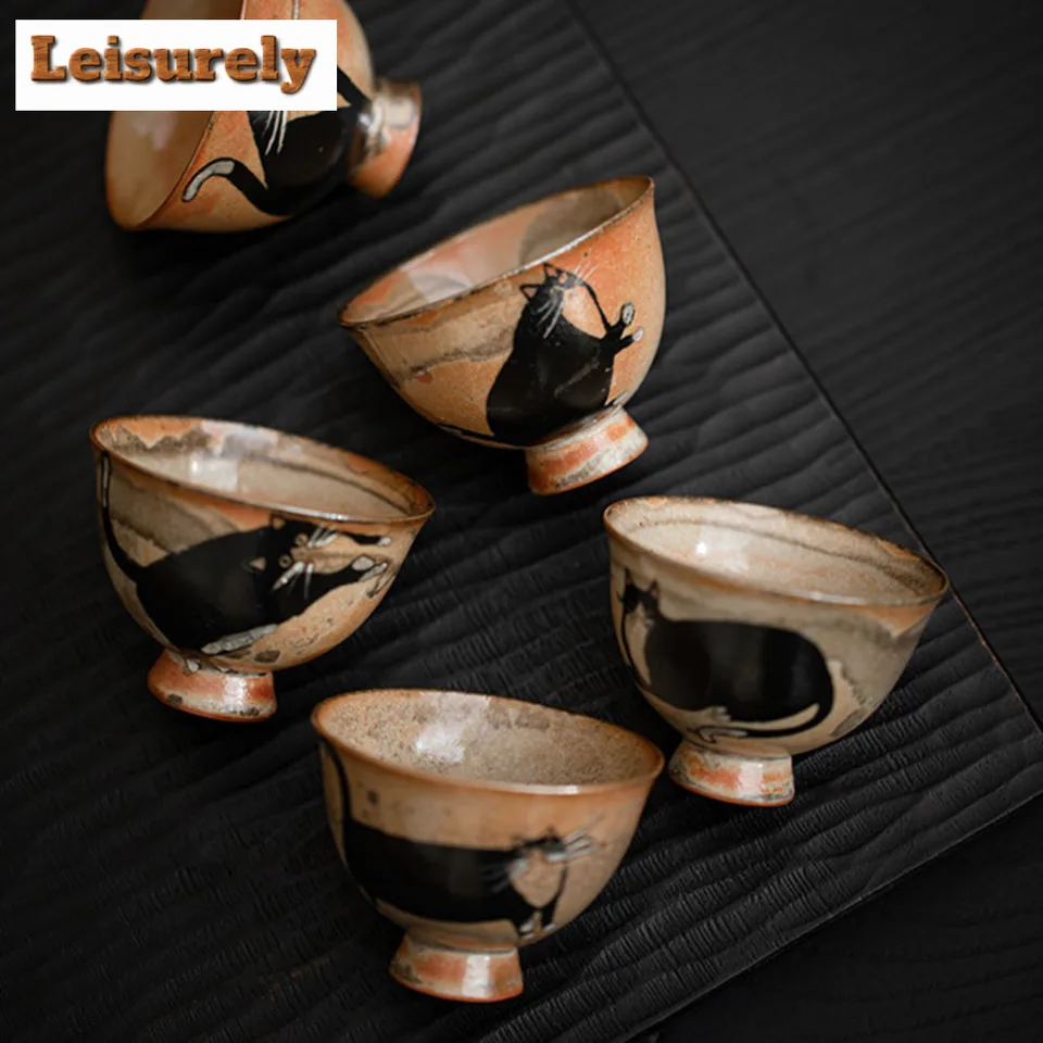 Ručne vyrábaný drevený porcelánový šálka japonská zhi ye pec vymení mačka keramický čaj hrnček kung fu teaset malý majster single single šálka