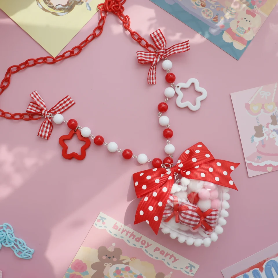 Ručne vyrábaný lolita sladký náhrdelník cukríky harajuku farebné milujúce srdce prívesok Lollipop xingx luk náhrdelník