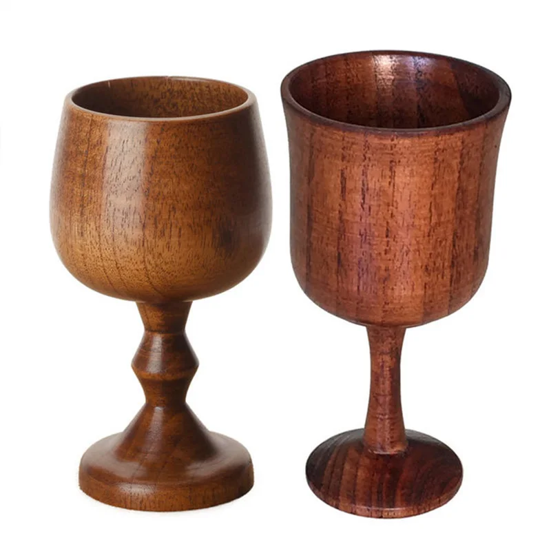 Ručne vyrábaný prírodný smrekový drevený pohár pohár Environmentálne klasické poháre na víno okrúhle červené víno Teapcup masívne drevené poháre Drinkware