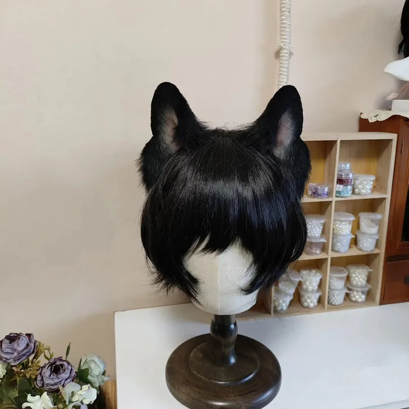 Ručne vyrábaný čierny vlk Cat Dog Ears Hairband Hairhoop Headar pre cosplay kostýmové doplnky Halloween Party