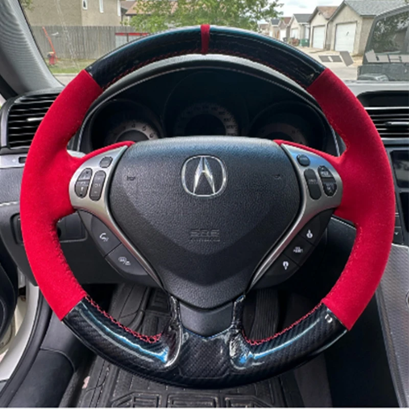 Ručne šikmo nekĺzavá červená semišová zubná vlákno kryt volantu pre volant pre Acura TL 2007 2008 TL Type-S 2007 2008