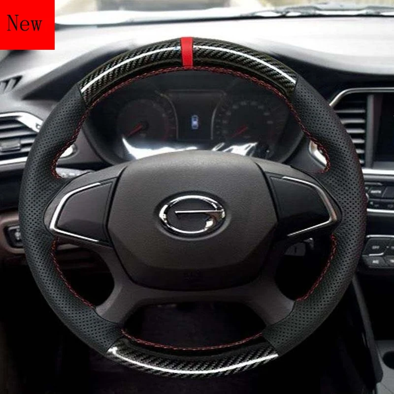 Ručne šité kožené uhlíkové vlákno kryt volantu pre volant pre GAC Trumpchi GS4 GS4 Interiérové ​​doplnky