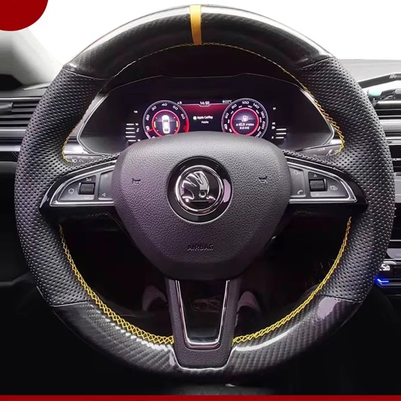 Ručne šité čierne originálne kožené autá kryt volantu pre Škoda Octavia 2017 Fabia 2016 2017 Rapid Spaceback 2016