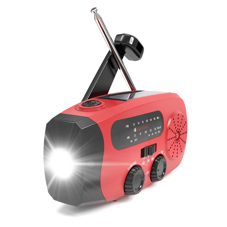 Ručné meteorologické rádio s LED svetlami Rádio Núdzové baterky USB nabité a solárne napájanie 2000 mah pre núdzové kempingy