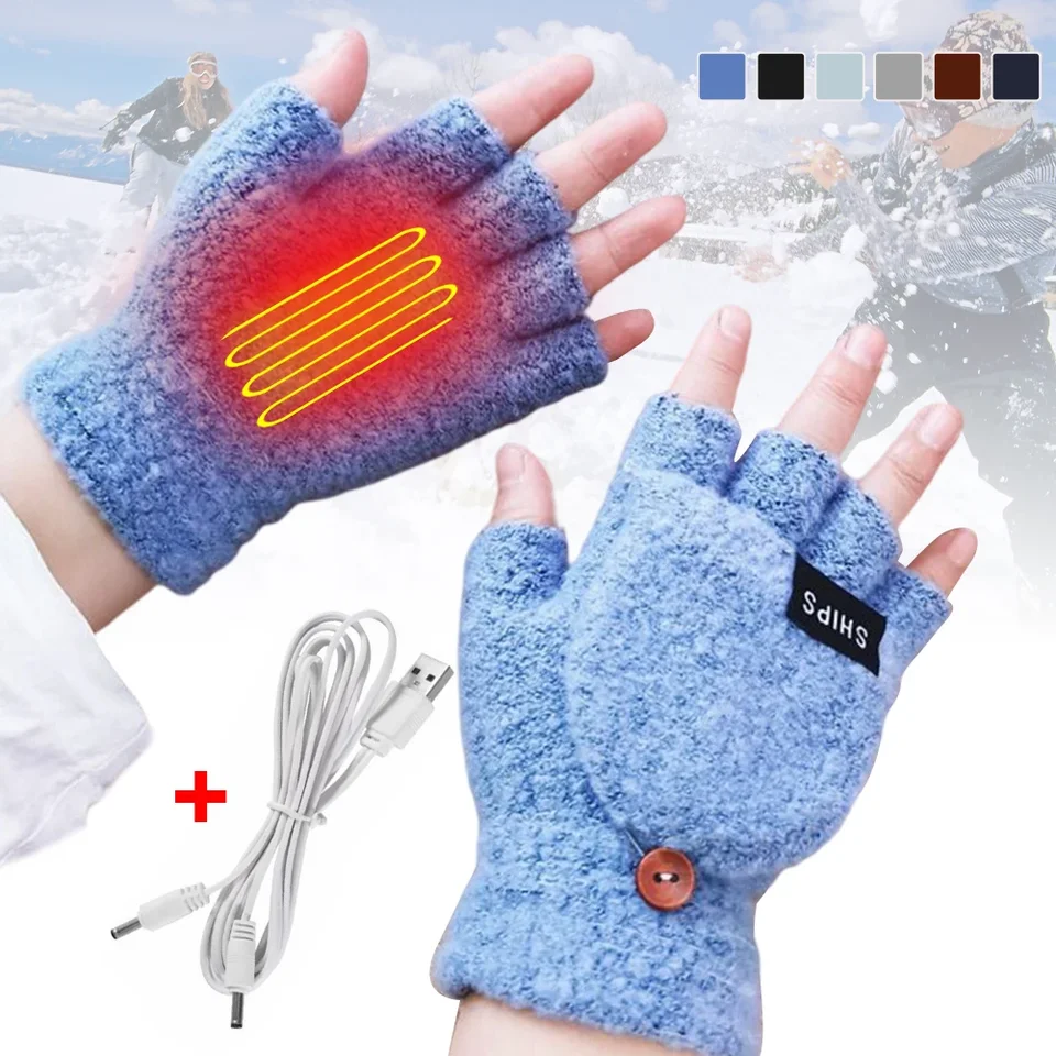 Ručné ohrievače rukavice Elektrické vyhrievané rukavice Ohrievača nabíjateľné USB opakovane použiteľné zimné ohrievacie vykurovanie notebook pre ženy