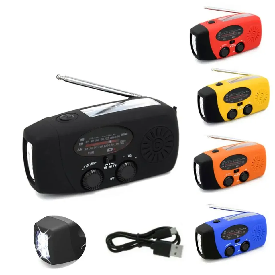 Ručné rádiové solárne kľuky Dynamo poháňané AM/FM/NOAA Weather Radio Používajte núdzovú LED baterku Torch Power Bank Outdoor Lighting
