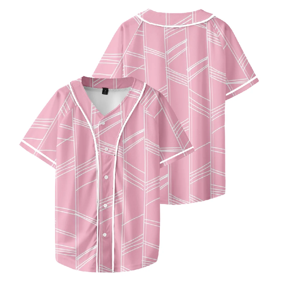Ružová farba biela línia vzor baseball dres 3d výtlačky Ženy Men Men s krátkym rukávom TEE Castle Streetwear oblečenie