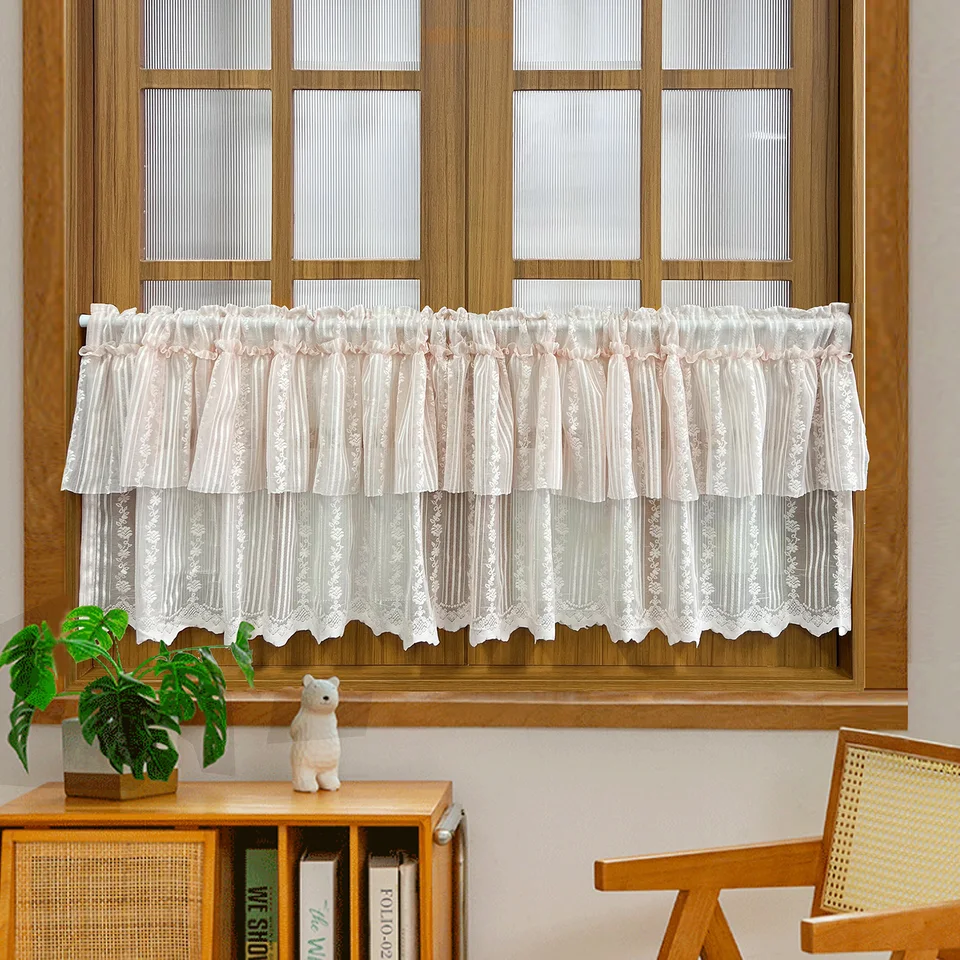 Ružová kvetinová ružová Jacquard dvojvrstvová dvojvrstvová ružová skrutkovacia záclony pre dekoráciu kuchy