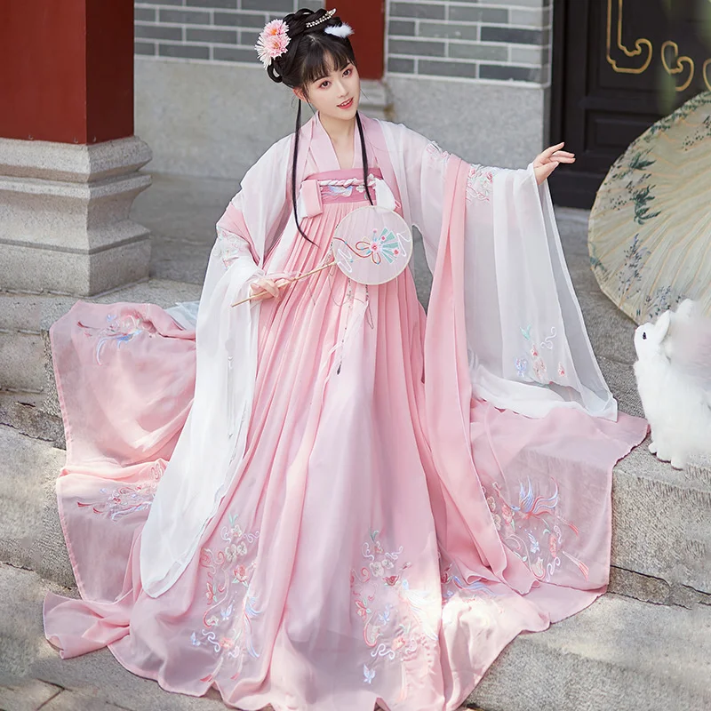 Ružové hanfu ženy Čínske tradičné vyšívacie šaty tanečný kostým Cosplay cosplay fema princezná oblečenie karneval 2022 3ks