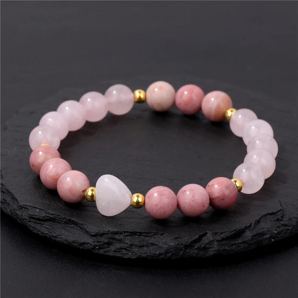 Ružové kremenné srdcové náramok Prírodný kameň Tiger Eye Opal Hoje