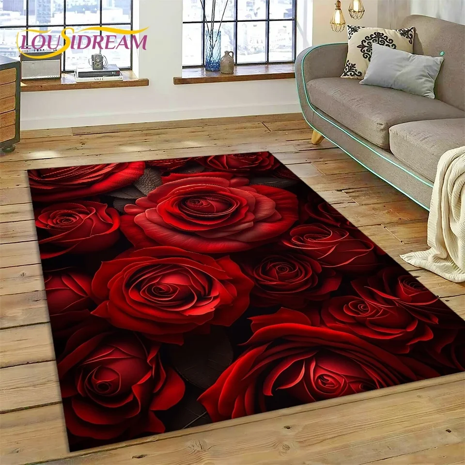 Ružové kvety Nordic Love Romantický koberec koberca pre koberec pre spálň