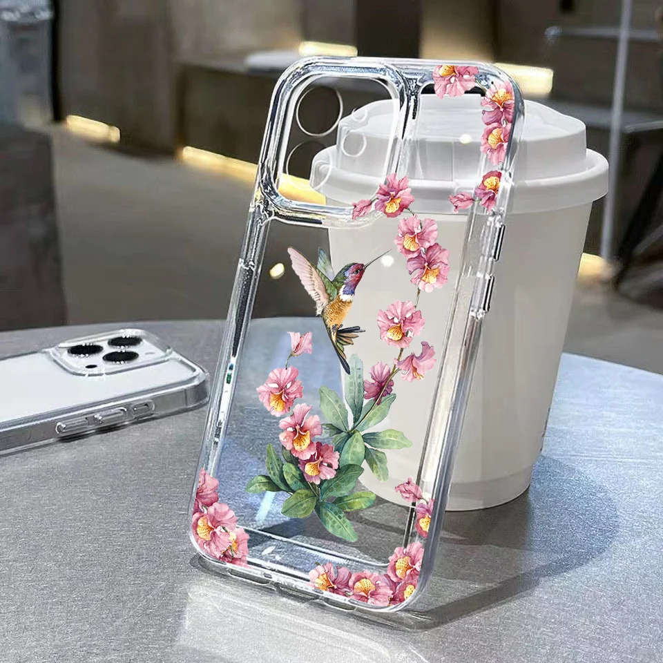 Ružové kvety pre iPhone 16 pro maximálne puzdro iPhone 11 12 13 14 15 7 8 Plus x xs xr SE Transparentný mäkký silikónový zadný kryt