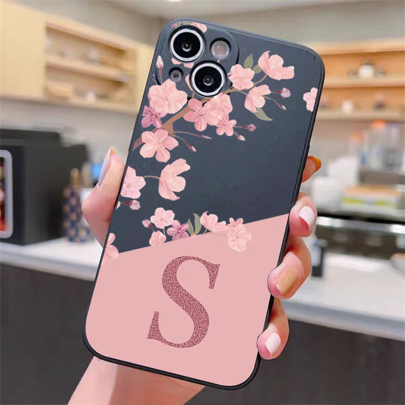 Ružové kvety písmená s do z telefónu puzdro pre Xiaomi Redmi Note 12 13 Pro Plus 5G 12S 11S 11 10s 10 Redmi 13C 10C 12 4G Soft Cover
