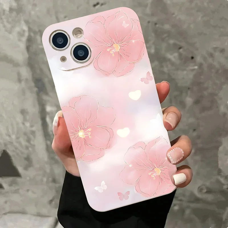 Ružové letné kvetinové puzdro pre telefón pre iPhone 14 15 Pro Max Case iPhone 11 13 12 Pro Max Mini 7 8 Plus SE 3 Strachproof Cover