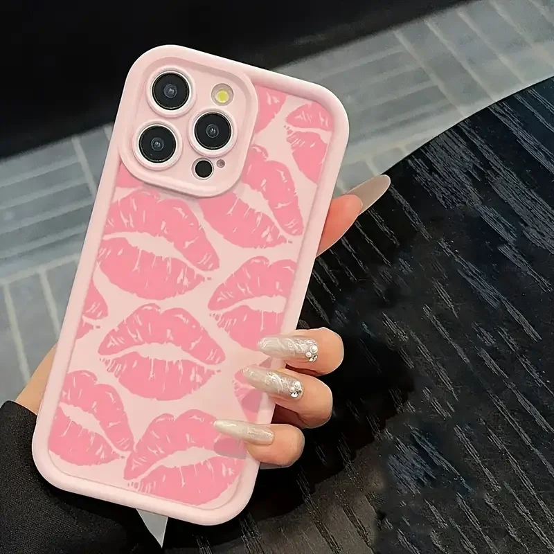 Ružové pery leopard tlače Love Heart Bow Patter Pase pre iPhone 16 Pro Max 15 14 13 12 11 xs x xr 7 8 16 plus SE 2022 kryt