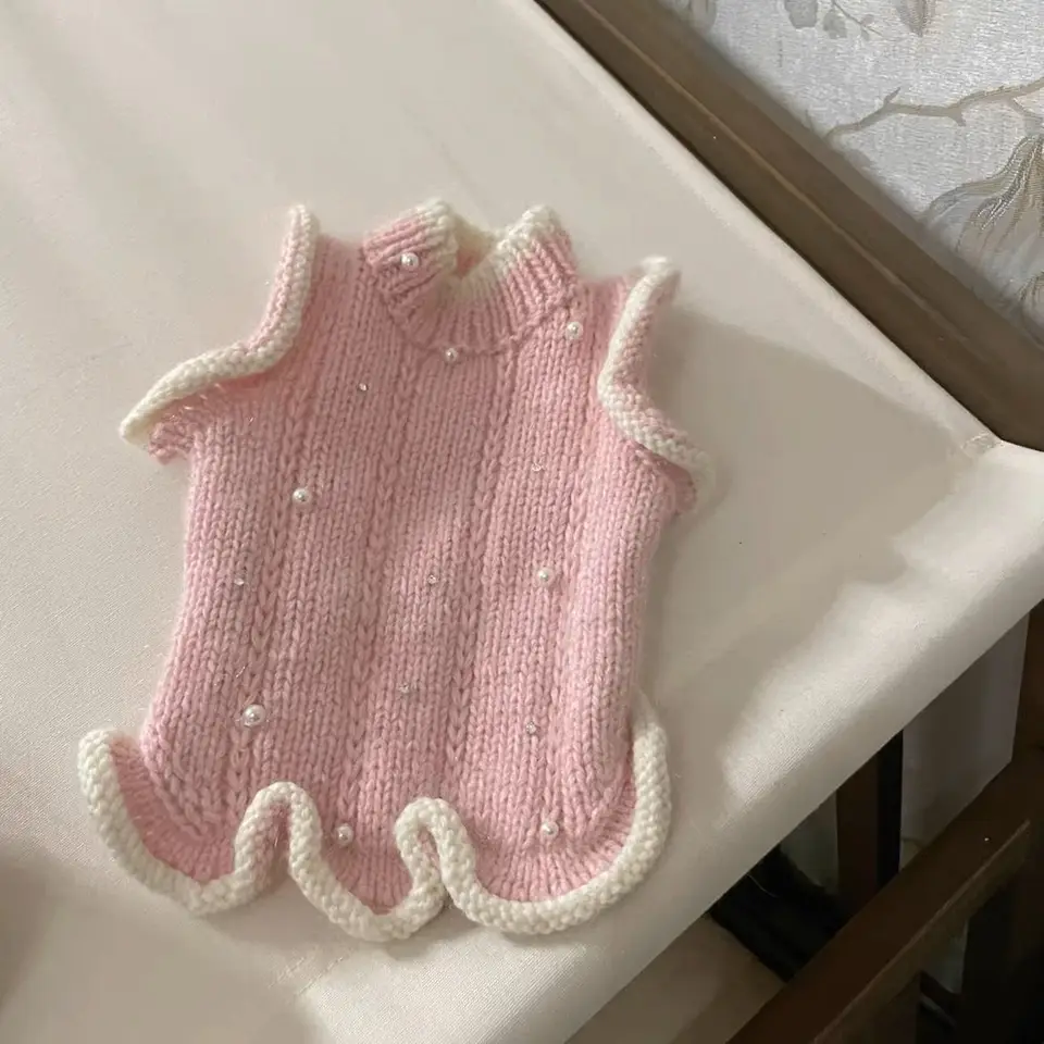 Ružové pletené šaty pre psie oblečenie kawaii ružový pullover malé psie oblečenie mačka móda sladké oblečenie bichon jesenné roztomilé domáce zvieratá