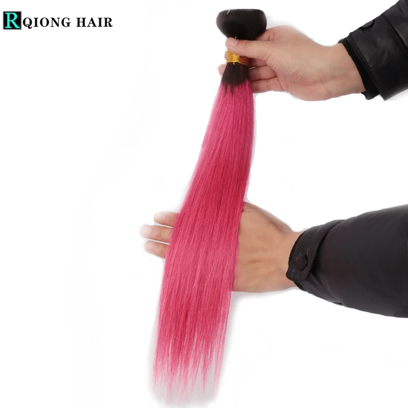 Ružové predfarbené ľudské vlasové zväzky Zelená modrá fialová červená oranžová blondínka Black 2 Tone Remy Hair Ombre Drak Roots Indian Hair Účinok